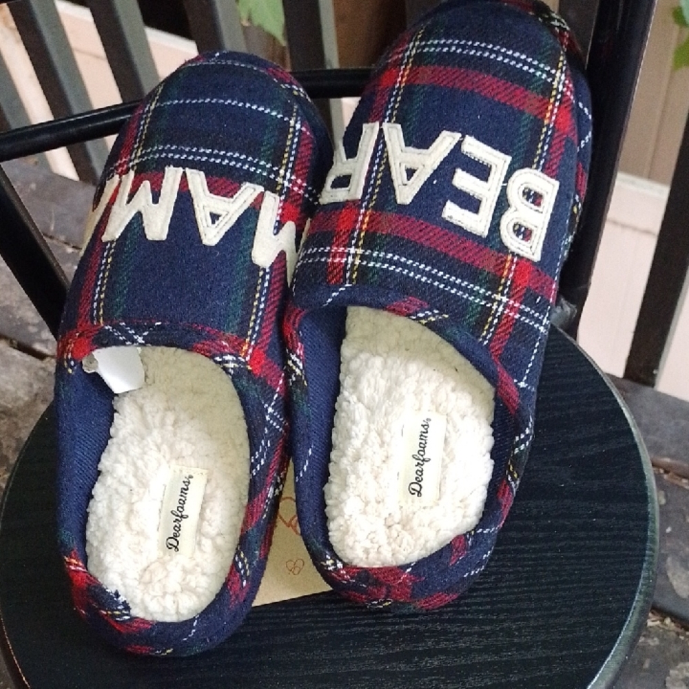 Dearfoams Red and Blue Plaid Slippers